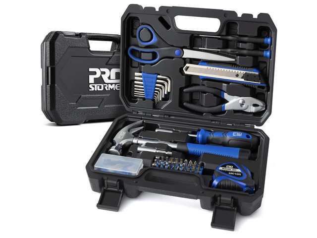 93-Piece Tool Kit, Small Starter Tool Set, Blue Includes Hammer, Scissors, Screwdrivers, Tape Measure, and Hex Keys for Household, Office, Dorm and...