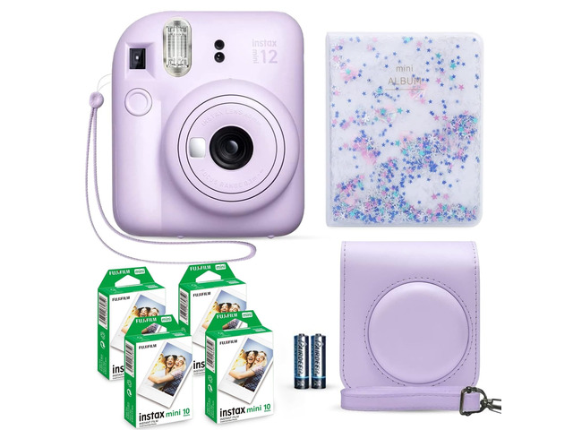 Instax Mini 12 Instant Camera Lilac Purple + Fuji Film Value Pack (40 Sheets) + Shutter Accessories Bundle, Incl. Compatible Carrying Case,...