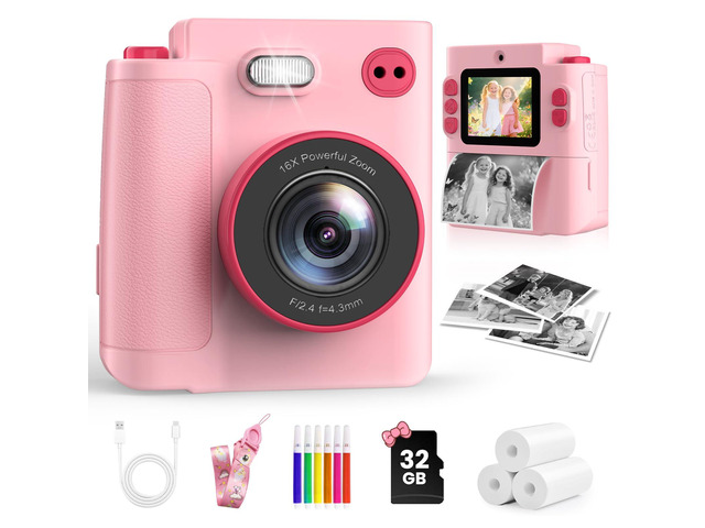 Kids Camera Instant Print, 1080P HD Camera for 3-12 Girls Boys Ideal birthday & holiday gift for boys & girls 3-12. Instant print toddler digital...