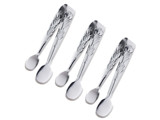 3PCS Mini Serving Tongs, 4Inch Rose Stainless Steel Sugar Cube Tongs, Sliver Small Ice Tong for Tea and Coffee Party, Appetizers, Desserts by...