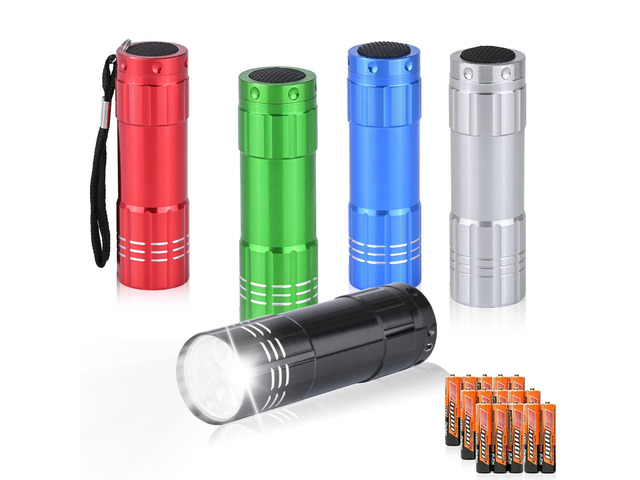 5 Pack of Flashlights 9 LED Mini Aluminum Flashlight Bulk with Lanyard 15 AAA Batteries Included Assorted Colors Handheld Flashlights for Hurricane...