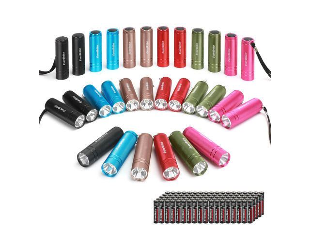 30-Pack Aluminum Mini LED Flashlight Set Portable Compact Bulk 6 Colors, 90 AAA Batteries Lanyard included. LED torch for Emergency, Night...