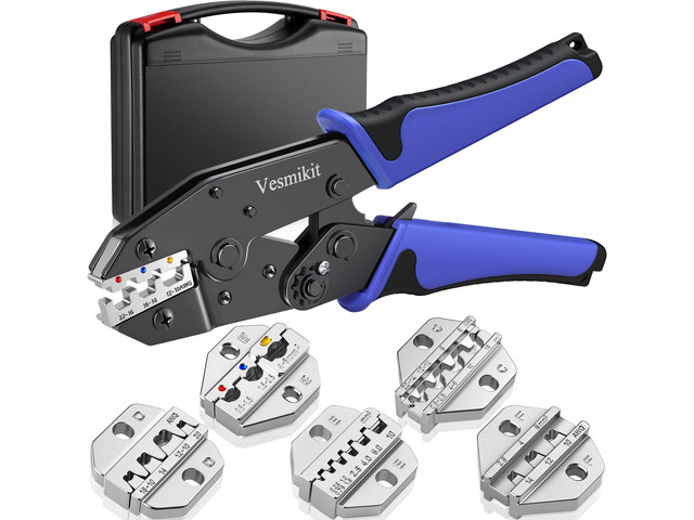 Crimping Tool Set 6PCS - Ratchet Wire Crimping Tool for Heat Shrink,Insulated Nylon,Non-Insulated,wire ferrules,Open Barrel Terminals,Solar...