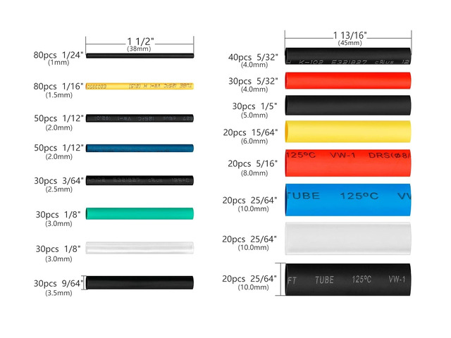 580 pcs 2:1 Heat Shrink Tubing Kit 6 Colors 11 Sizes Assorted Sleeving Tube Wrap Cable Wire Kit for DIY (Pack of 2)