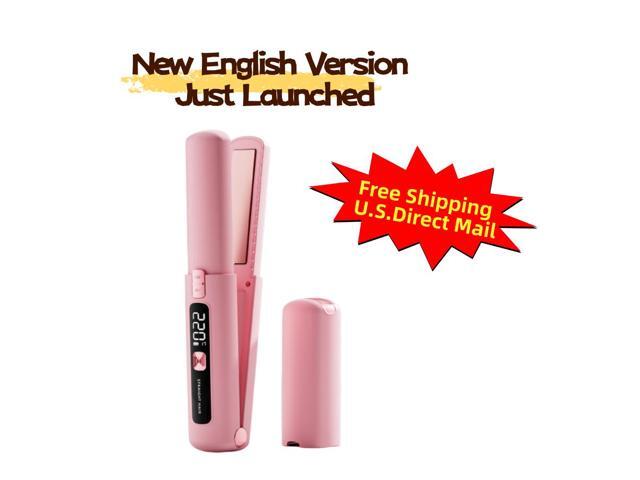 LEHOGAI Cordless Hair Straightener & Curler, Rechargeable Mini Flat Iron with LCD Display, Ceramic Floating Plates, Portable Travel Hair Styler, Pink