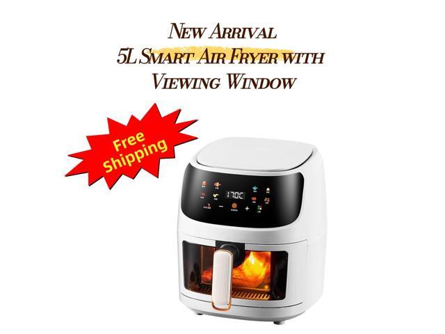 Aenaeder 5L Visible Window Digital Air Fryer, 1350W, 8 Presets, Color Touchscreen, NTC Temperature Control, Auto Shutoff Memory, Nonstick Basket white
