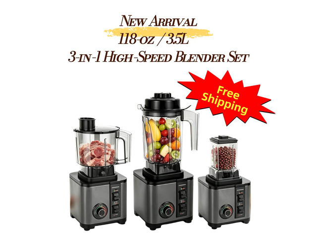 Aenaeder 3-in-1 3.5L High-Speed Blender Set, 1500W Rated Motor, 120V US Plug, 15-Speed Variable Control, Pulse, Food Chopper and 0.7L Grinding Cup