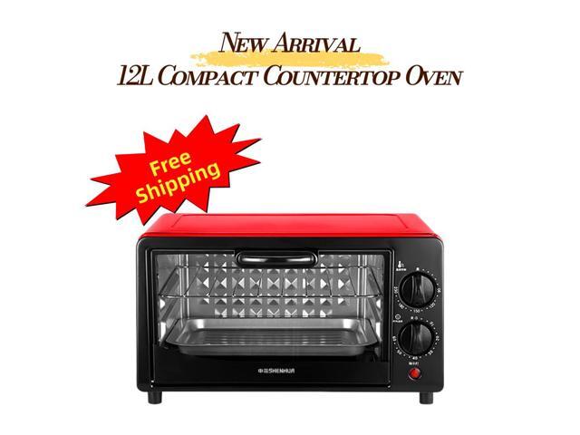 Aenaeder 12L Compact Countertop Toaster Oven, 1000W, 60-Min Timer, 60-230Â°C Adjustable Temperature, Baking Pan and Wire Rack Included