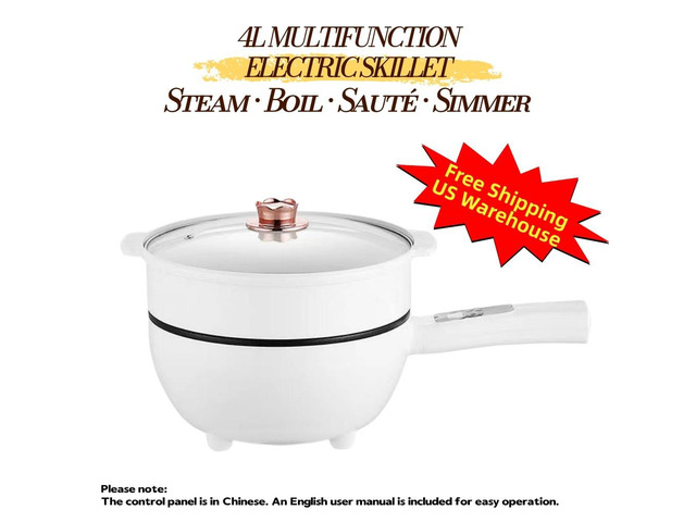 4L Electric Skillet with Steamer, 700W Ceramic Nonstick Electric Frying Pan and Hot Pot, Multifunction Electric Cooker for Steam, Boil, SautÃ© and...