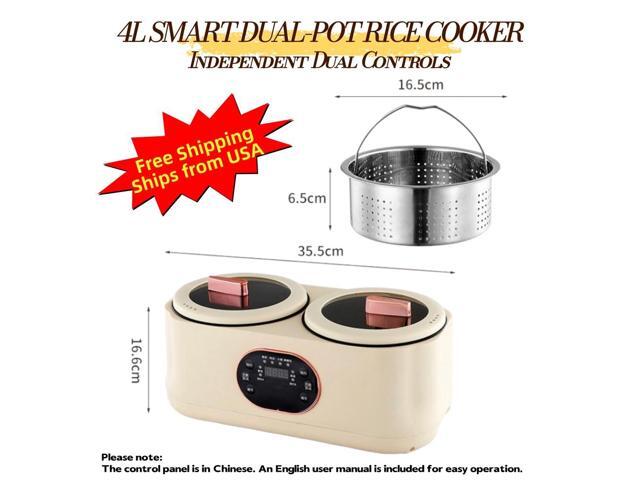 Smart Rice Cooker, 4L Dual-Pot Multifunction Rice Cooker with Independent Controls, 24-Hour Preset, 8-Hour Keep Warm and Steamer Basket, Aenaeder