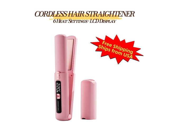 Cordless Hair Straightener, Rechargeable Flat Iron with LCD Display, 6 Heat Settings and Ceramic Floating Plates, Mini Hair Straightener and Curler...