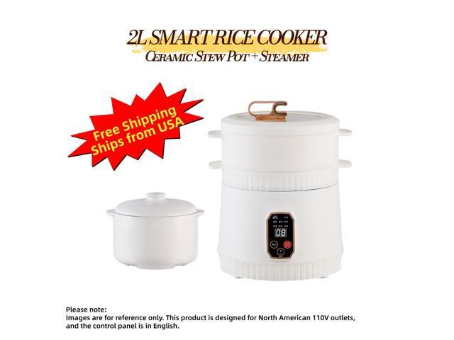 2L Compact Rice Cooker, 8-Function Multi Cooker with 1L Ceramic Stew Bowl, Steamer, Nonstick Inner Pot and Delay Timer Aenaeder