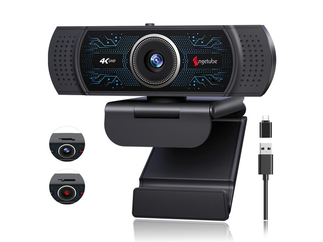 Angetube 4K Webcam for PC w/Microphone, USB Web Cam Built-in Privacy Cover