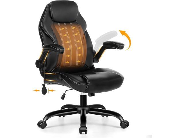 Office Desk Chair, Ergonomic Computer Chair with Padded Flip-Up Arms and Adjustable Lumbar Support, PU Leather Executive Chair with Tilt Lock and...