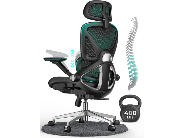 CAPOT Ergonomic Mesh Office Chair, Adjustable Lumbar High Back Desk Chair 400lbs, 4D Flip-up Arms, 3-Level Tilt Backrest, 3D Headrest, PU Wheels,...