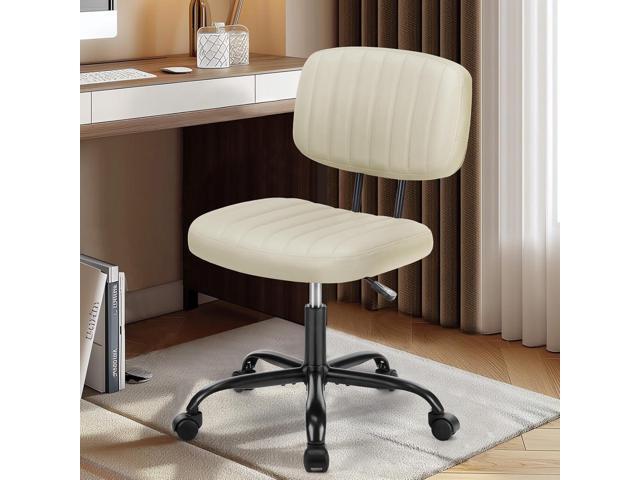 Small Office Desk Chair - Armless PU Leather with Comfy Lumbar Support, Height Adjustable Rolling Swivel Task for No Arms, for Adult, Student,...