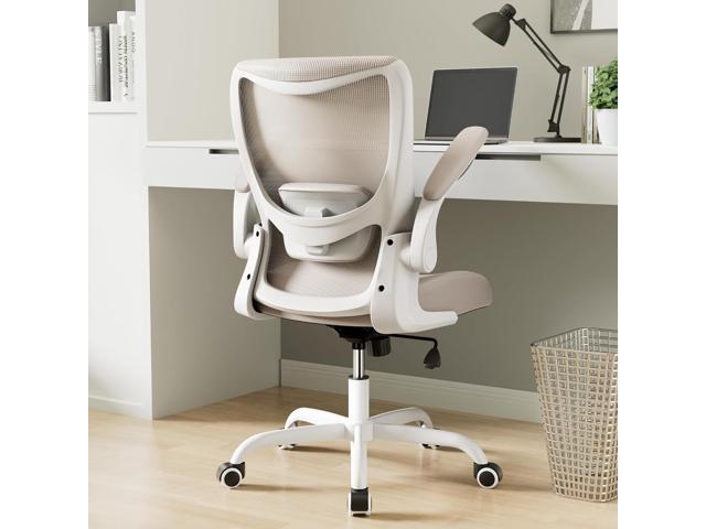 Office Chair, Ergonomic Desk Chair with Adjustable Lumbar Support and Flip up Armrest, Breathable Mesh Computer Chair for Home Office, Khaki