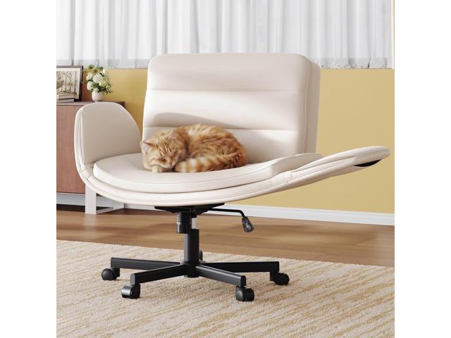 Criss Cross Chair with Flip-Up Arms & Swivel Wheels, Vanity Chair with Adjustable Height & Side Pockets, Comfortable Wide Seat Reclining Computer...