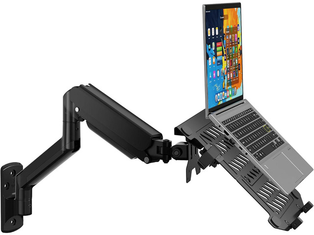 WALI Laptop Wall Mount for 17' Notebook and Up to 32' Screen Full Motion Adjustable Monitor Wall Arm with Laptop Tray, VESA 75x75/100x100mm, Up...