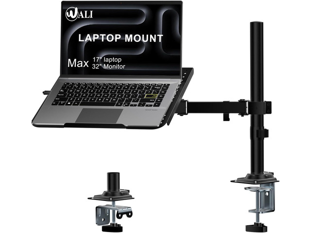 WALI Adjustable Laptop Desk Mount for 17 inch Notebook or 32 inch Screen 2-In-1 Single Monitor Arm with Laptop Holder, Laptop Stand with...