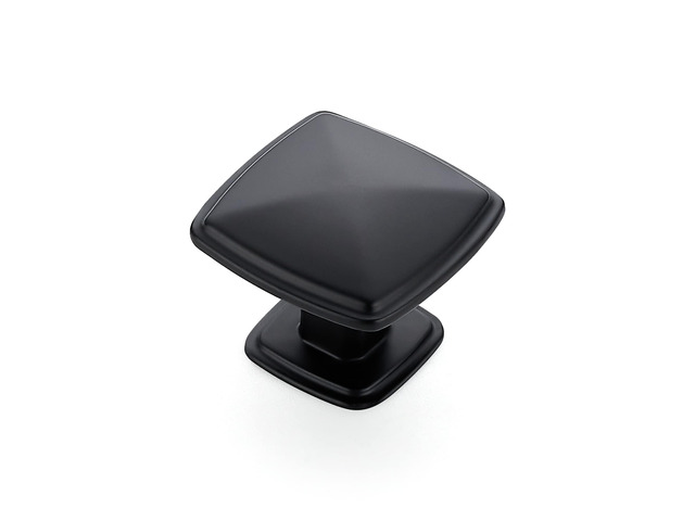 Single Hole Square Kitchen Cabinet Knobs,Matte Black,25 Pack 1-1/4' Diameter, Zinc Alloy Pull Feel, Screws Included, Big Base, Cabinet Hardware...