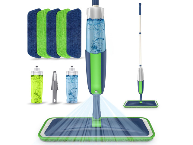 Spray Wet Mops for Floors Cleaning: Hardwood Floor Mop Kit with 2 Bottles 5 Washable Pads for Swiffer PowerMop, 360° Swivel Head, Commercial Dust...
