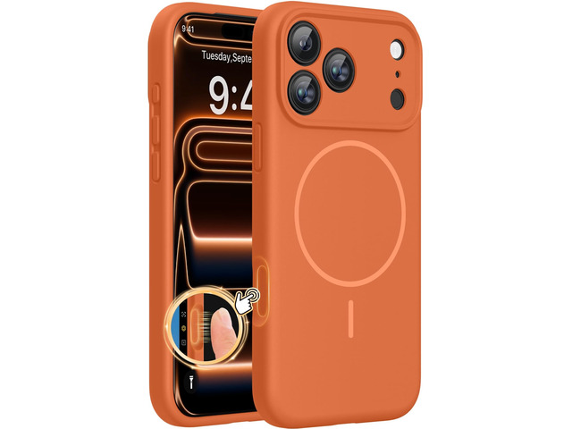 For iPhone 17 Pro Case, Silicone, Amber Orange Compatible with MagSafe, Soft Microfiber Lining,Shockproof Drop Protection Phone Case for 17 Pro