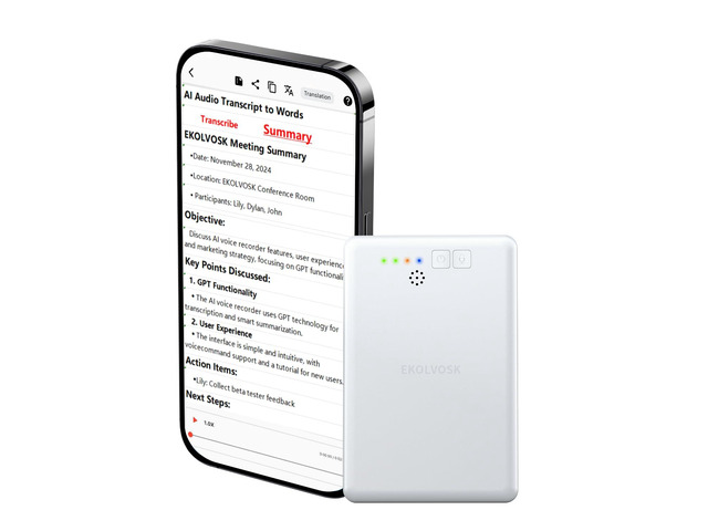 AI Voice Recorder,Transcribe & Summarize Empowered by GPT & DeepSeek,APP Control,4G File Transfer,3600 Mins of Cloud Storage,Support 88...