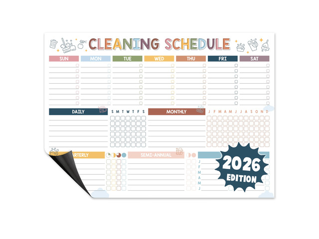 Magnetic Cleaning Schedule Dry Erase Board, Weekly Monthly Chart Reusable Checklist for Home, Kitchen & Bathroom - Weekly & Monthly Chore for...
