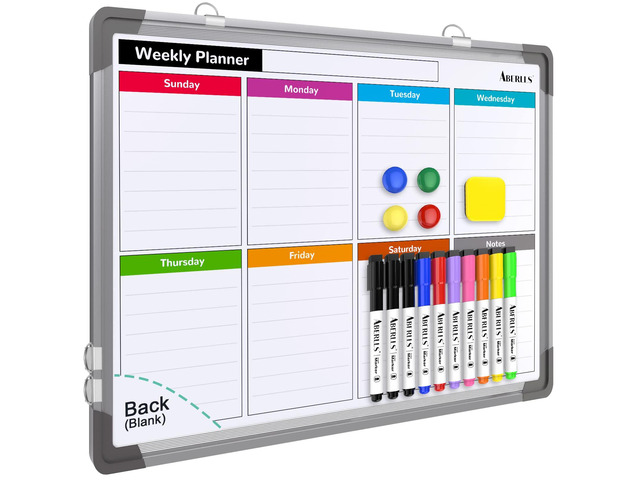 Weekly Calendar Whiteboard for Wall, Dry Erase Board, Magnetic White Board 16'x12' Double-Sided Hanging Board for Office School Home, Small Weekly...