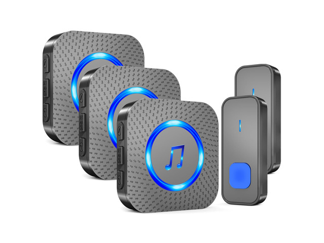 Wireless Doorbell with 3 receivers 2 Buttons,IP55 Waterproof Doorbell,1300 FT/400M Remote Doorbell,55 Chimes 5 Volume,Colorful LED Flashing,110 db...