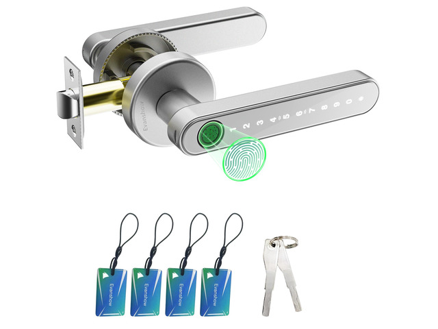 Fingerprint Door Lock Biometric Door Knob with Keypad Keyless Entry, Door Locks for Bedrooms, Home Hotel Office Apartment Silver