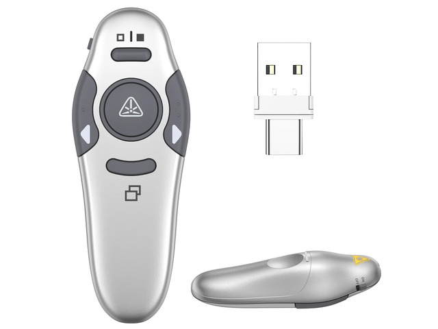 Presentation Clicker Wireless Presenter Remote, Silver, A-C Clicker for PowerPoint Presentation Remote, PowerPoint Slide Advancer for...