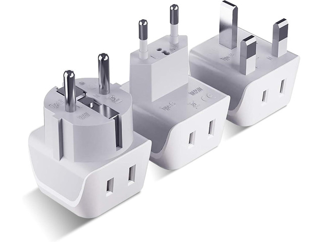 Complete European Travel Adapter Set - 2 In 1 Usa to Europe, Germany, England, Spain, Italy, Iceland, France, (Type G, E/F, Type C) - 3 Pack, Safe...
