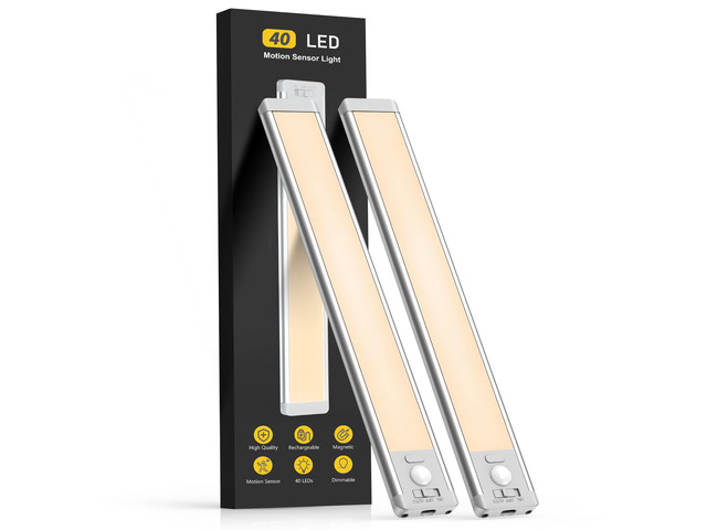 10inch Under Cabinet Lighting, 2 Pack Rechargeable Motion Sensor Light Indoor, 5 Levels Dimmable Magnetic Closet Lights, Wireless Under Counter...