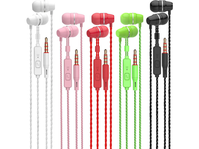 VPB 5 Packs Wired Earbuds with Microphone, in Ear Earphones for School, Deep Bass Clear Sound, Noise Isolating, Fits 3.5mm Jack iPhone iPad Samsung...