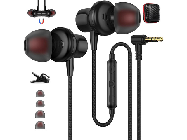 3.5mm Headphones 5.9 ft Long Cord Wired Earbuds with Mic, Black Noise Isolating Earphone HiFi Stereo Clear Call Volume Control Plug in 3.5mm Jack...