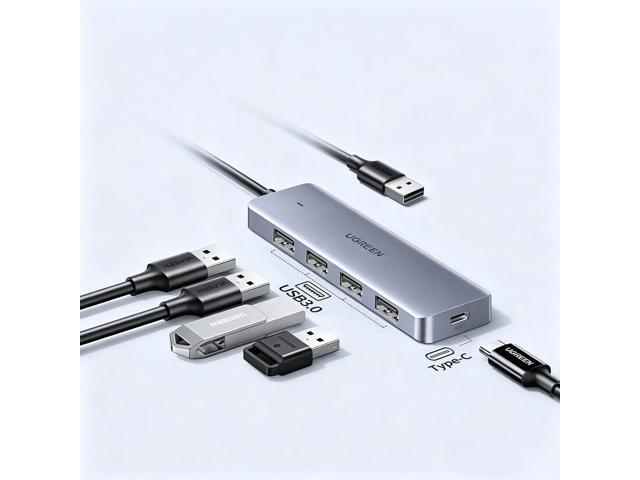 UGREEN USB 3.0 Hub 4-Port, 0.15m, Gbps High Speed USB Splitter with Type-C Power Port, Aluminum USB Expander Adapter for Laptop PC Desktop,.