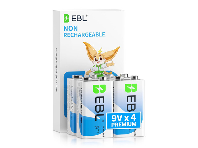 EBL 9 Volt Batteries 4 Pack, 9V Batteries Alkaline Power Ultra Long Lasting with 7 Year Shelf Life, for Smoke Detectors and Toys
