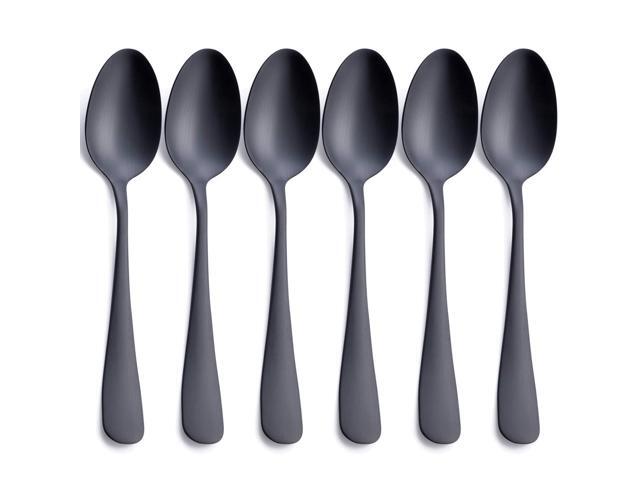 Matte Black Dinner Spoon, GoGeiLi Stainless Steel Satin Finish 7.8-inch Silverware Flatware Spoon Set, Service for 6, Dishwasher Safe