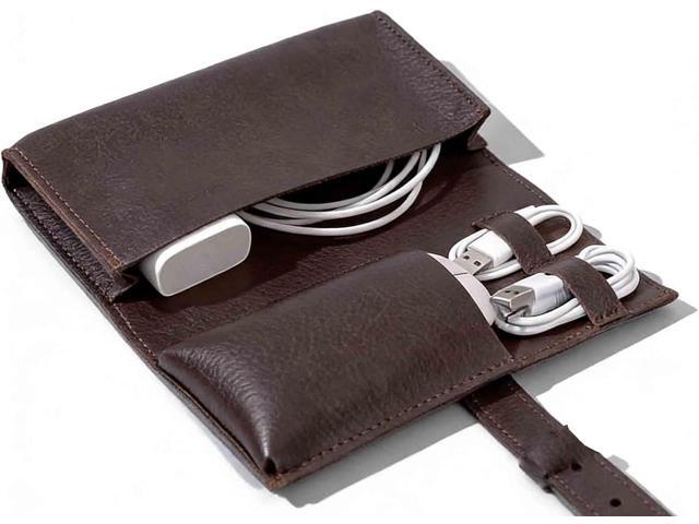 DUWUZEST Vintage leather Electronic organizer travel case,cord keeper travel pounch, charger shortage for essentials mouse, adapter, cables,Cable...