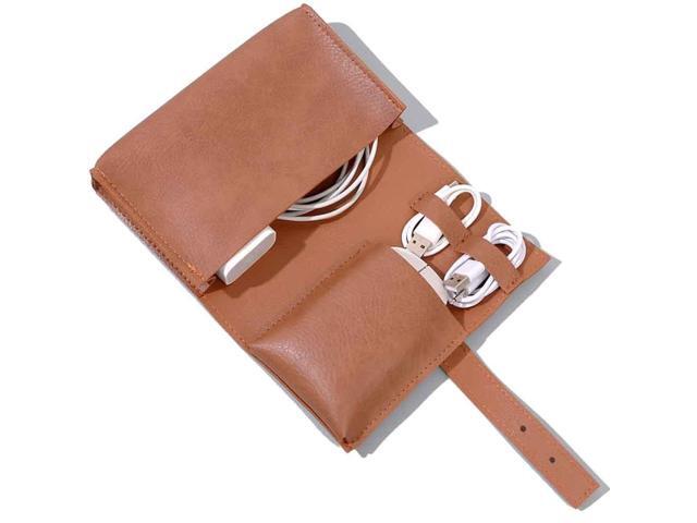 DUWUZEST Vintage Pu leather Electronic organizer travel case,cord organizer travel, Leather charger shortage for essentials mouse, adapter, cables...