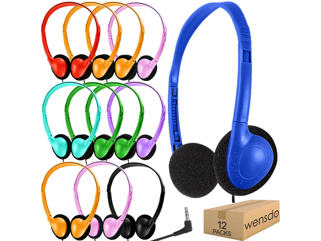 Kids Headphones Bulk 12 Pack for Classroom School Students, Wholesale Multi Color Wired Class Set Headphones for Children Toddler Boys Girls Teen...