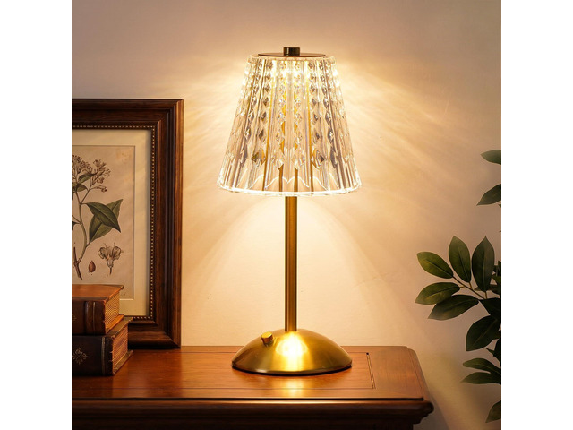 Cordless Touch Table Lamp, Classic Edition Rechargeable Small Desk Lamp 3 Color Dimmable Gold Crystal Lamp for Bedroom, Restaurant, Kitchen &...