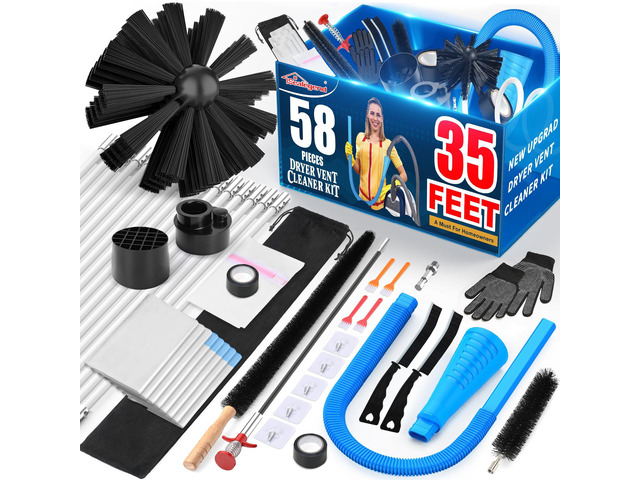 58-Pieces 35-Feet Dryer Vent Cleaner Kit, Dryer Cleaning Tools Omnidirectional Blue Dryer Lint Vacuum Attachment, Dryer Vent Brush, Clean...