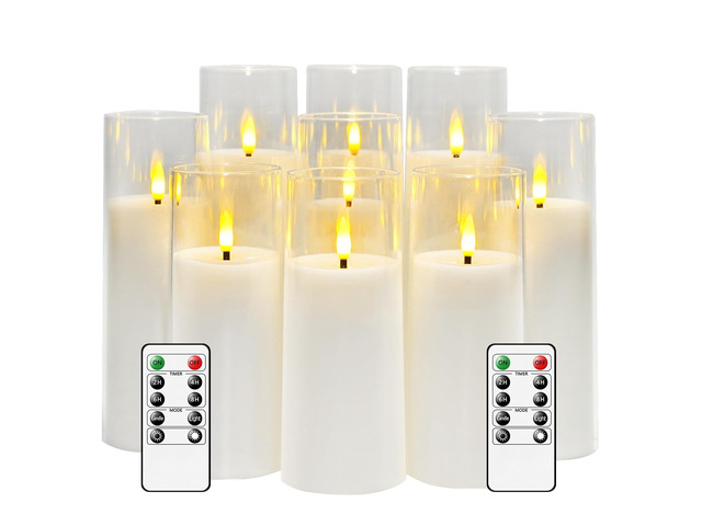 Flickering Flameless Candles Battery Operated with Remote and 2/4/6/8 H Timer Acrylic Led Pillar Candles Pack of 9 (appr D2.3'xH5.5'6.5'7.5')with...