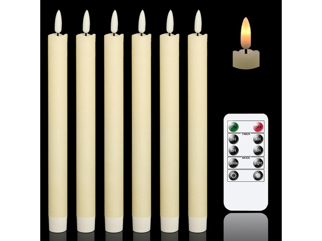 Flameless Taper Candles LED Battery Operated Remote Timer Ivory LED Candlesticks, Real Wax, Christmas Wedding Party Home Decor, 6 Pack, 0.78 x...