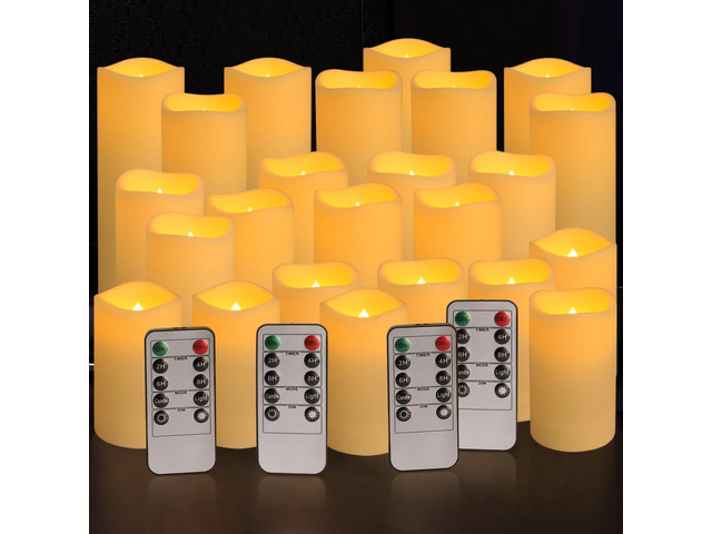 Set of 24 Waterproof Outdoor Flameless Candles, LED Candles with 4 Remote and Timer,(H 4' 5' 6' x D 2.2'),for Christmas,Halloween,Wedding,Festival