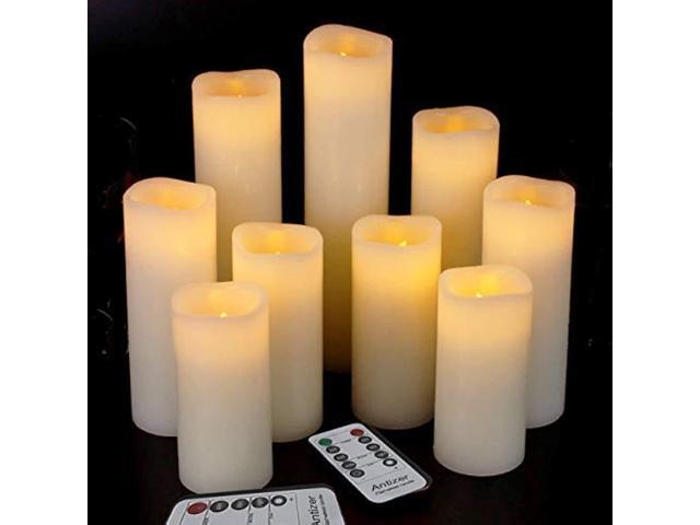 Flameless Candles Led Candles Pack of 9 (H 4' 5' 6' 7' 8' 9' x D 2.2') Real Wax Battery Candles with Remote Timer for Home Fireplace Decor Wedding...