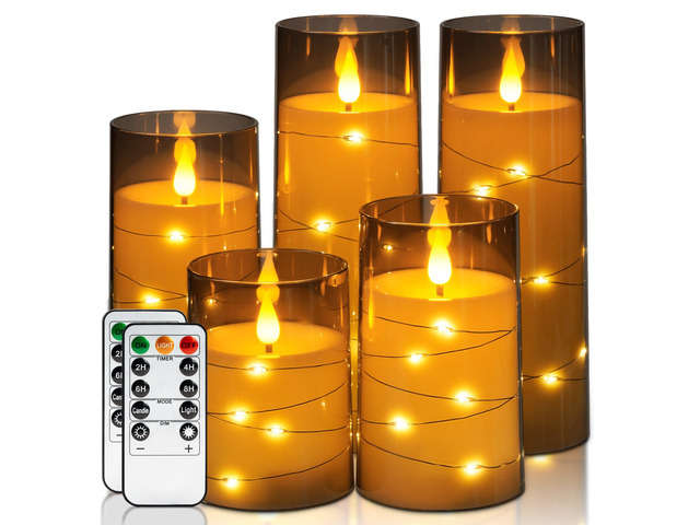 Flameless Candles with Embedded Star String Fairy Lights, Battery Operated Candles, LED Candle, Fake Candles with Remote Control and Timer for...